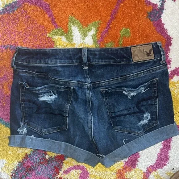 EXCELLENT DISTRESSED AMERICAN EAGLE SUPER STRETCH HI-RISE SHORTIE SIZE 10 - Picture 6 of 7
